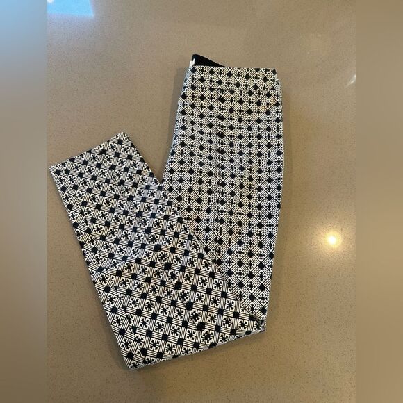 Tory Burch Pants - Tory Burch Women's Black & White Geometric Side Zip Ankle Pants Size 4